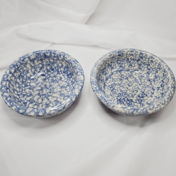 Gerald E Henn Other - VTG Gerald E Henn Roseville Pottery Blue Spongeware 6" Cereal Bowls Set Of 2